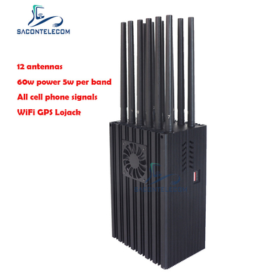 12 κινητό Jammer 2G 3G 4G 5G Wifi VHF Lojack τηλεφωνικού ΠΣΤ κεραιών 60w